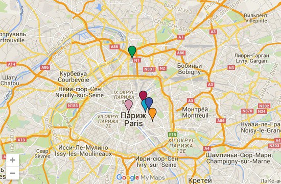 Карта терактов в Париже