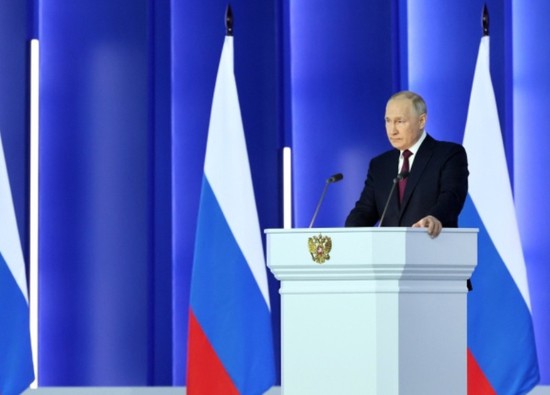 Президент Владимир Путин на оглашении Послания ФС РФ 21 февраля 2023 г. Пресс-служба губернатора Ставрополья