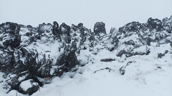 Застывший лавовый хребет на вулкане Горелом