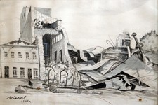 В. Клёнов. «Разрушенное здание драмтеатра»  (из серии «Ставрополь, 1943 г.»).