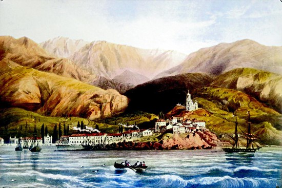  Карло Боссоли. «Общий вид Ялты с моря». 1850-е годы.